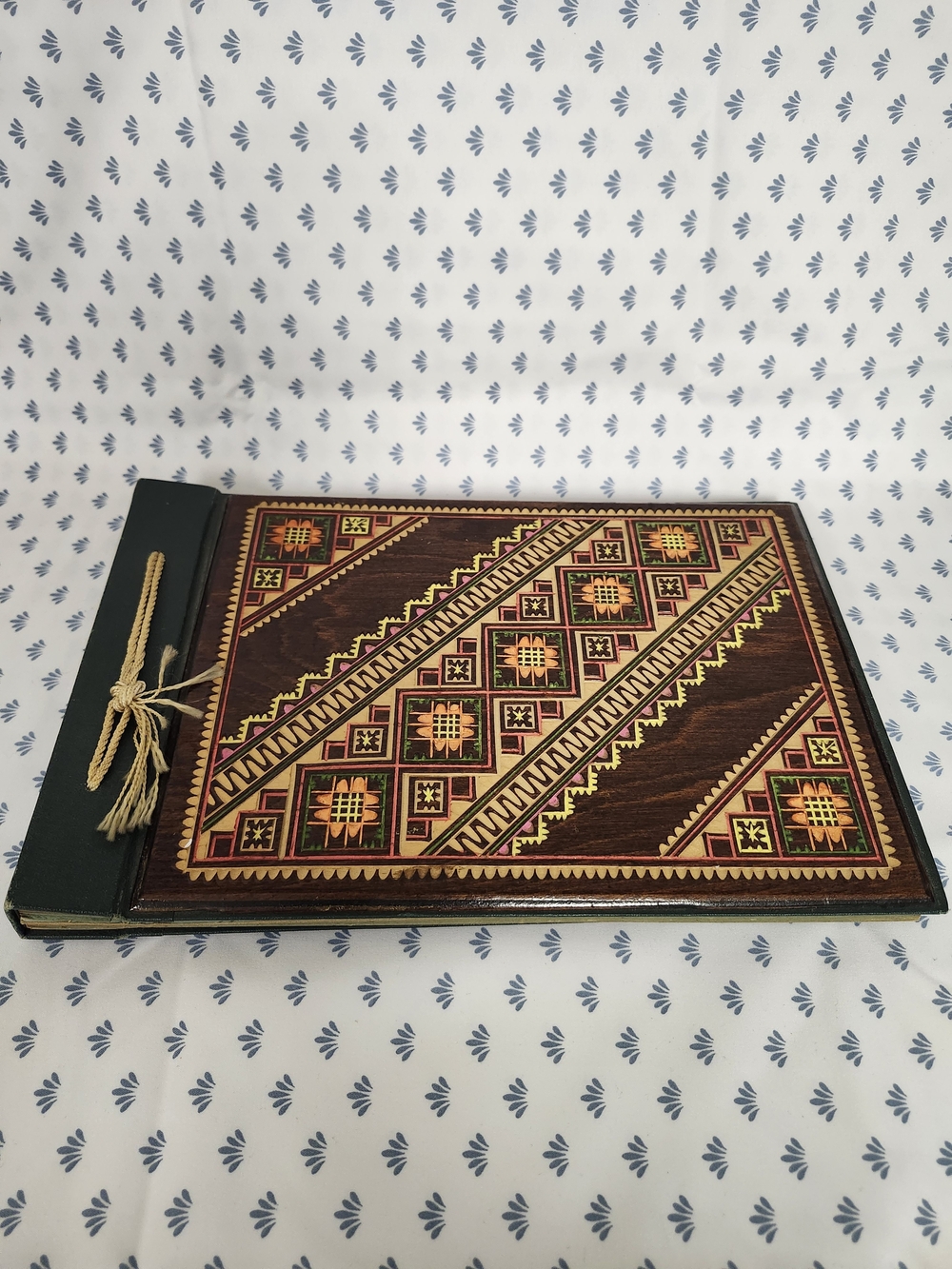 Handcrafted Brown Patterned Wooden Photo Album - Home Office